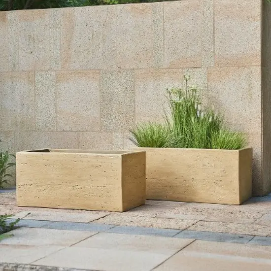 Christopher Knight Home Jeans Outdoor Modern Minimalist Lightweight Concrete Rectangle Planter Boxes (Set of 2) image {10}