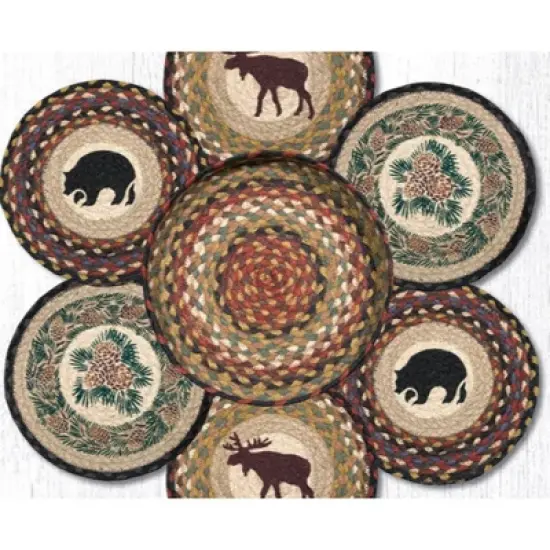 Earth Rugs Wilderness Trivets in a Basket &ndash; Printed Round Jute Hot Pads, 10"x10" image {1}
