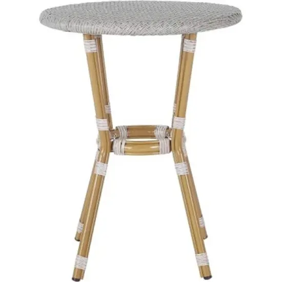 SKRAN Bistro Set, Outdoor Hand-Woven Rattan Wicker Bistro Chairs with Table for Patio Porch Garden, Aluminum Frame & Bamboo Print Finish, Light Gray image {7}