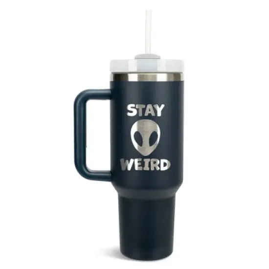 100 North Stay Weird Alien Wrap-Around 40 Oz. Stainless Steel Water Bottle Coffee Mug, Spill & Leak Resistant, Travel Tumbler with Handle, Lid & image {5}
