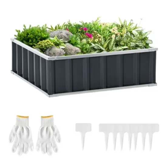 Outsunny 3x3ft Galvanized Raised Garden Bed, Steel Planter for Outdoor Plants, No Bottom w/ A Pairs of Glove for Backyard, Patio to Grow Vegetables, Herbs, and Flowers image {8}