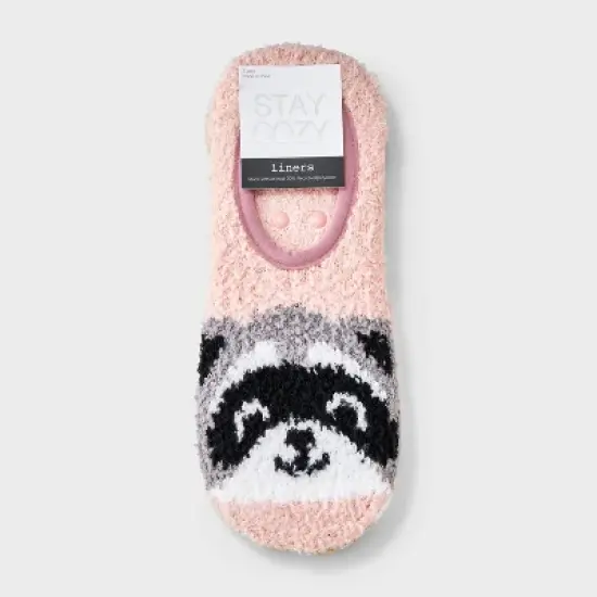 Women's Raccoon 2pk Cozy Liner Socks - Pink/Oatmeal 4-10 image {1}