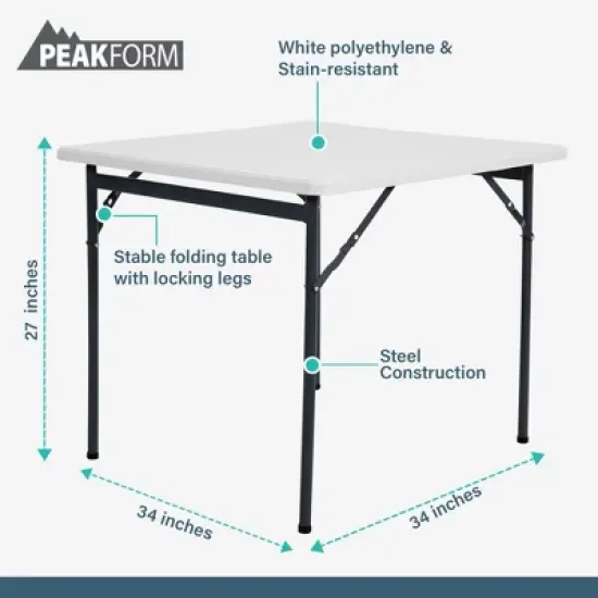 Peakform Multipurpose Banquet Squared Table Lightweight Folding Durable Desk with Secure Base for Indoor and Outdoor Events, 34 Inch, White image {2}
