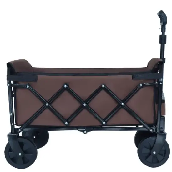 Expandable Dual-Layer Utility Wagon with 100% Extra Space - Grocery CartSupports 225lbs, Brown image {5}