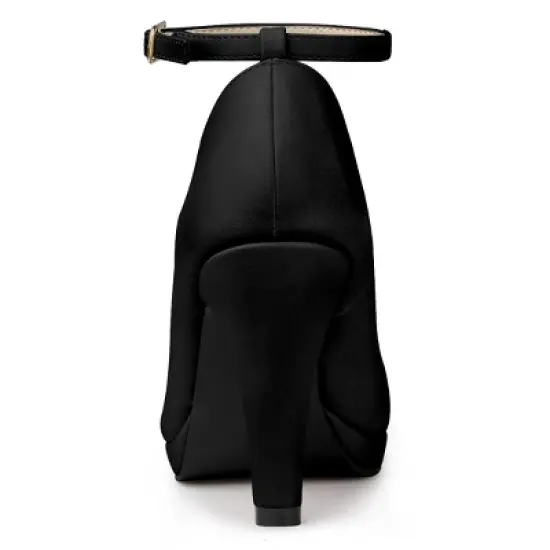 Allegra K Women's Round Toe Stiletto Heel Ankle Strap Pumps image {2}