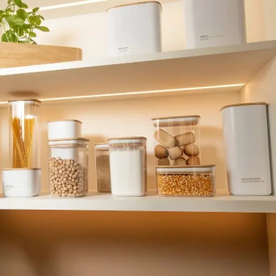 OU Airtight Food Storage Container Set 8pc (set of 4) Clear Plastic Storage Container w Leak Proof Bamboo Lid, Stackable Kitchen Pantry Organizer Jars image {7}