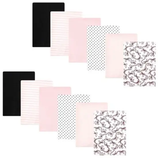 Hudson Baby Infant Girl Cotton Flannel Burp Cloths Bundle, Pink Bows, One Size image {8}