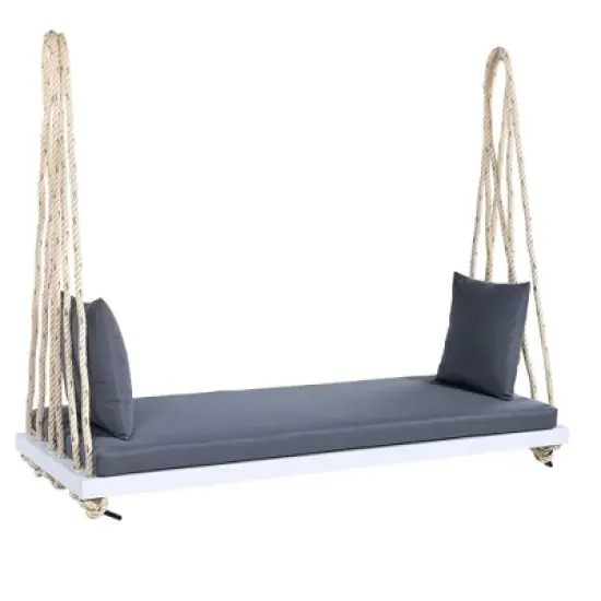 NAYSAYE Patio Swing Wooden Porch Swing Bench with Cushion Pillows Durable Design for Outdoor Relaxation, Gray, 64.75"*26"*6.25" image {5}