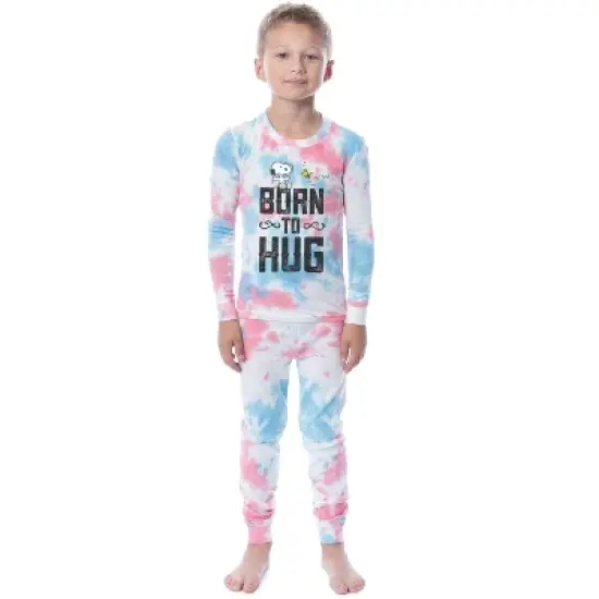 Peanuts Girls' Snoopy Born To Hug Unisex Child 2 Piece Sleep Pajama Set Multicolored image {1}