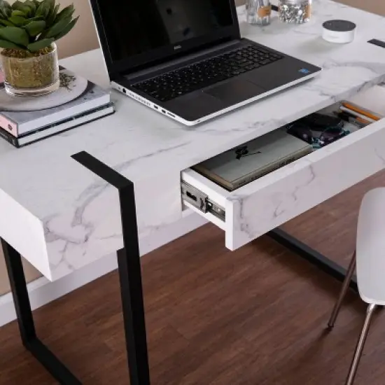 Wennan Modern Faux Marble Desk Black/White - Aiden Lane image {1}