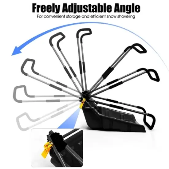 Costway 24'' Folding Poly Snow Shovel Snow Pusher w/Wheels U-Shape Handle image {4}