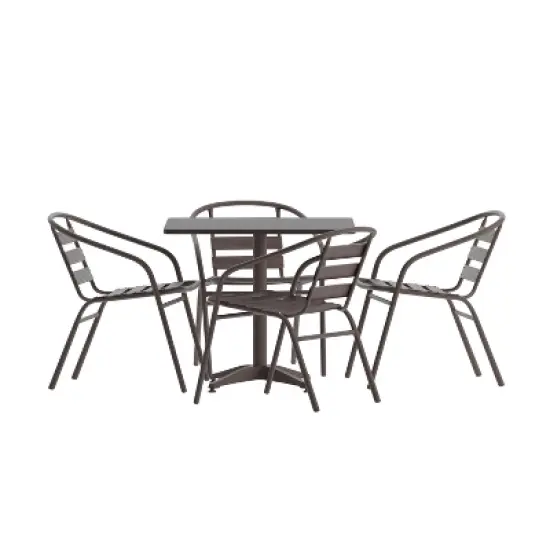 Emma and Oliver 31.5'' Square Aluminum Indoor-Outdoor Table Set with 4 Slat Back Chairs image {13}