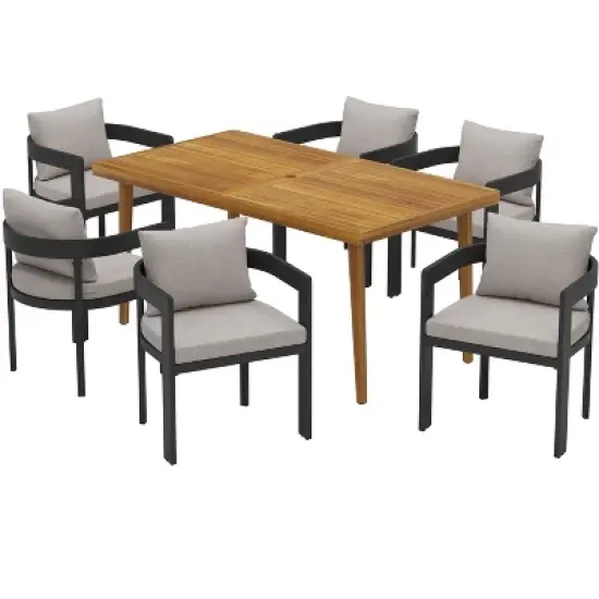 Christopher Knight Home Ofer 7 Pieces Aluminum and Acacia Wood Dining Set image {2}