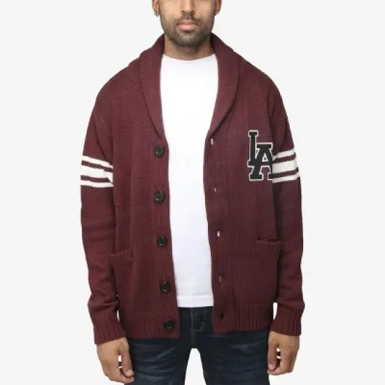 X RAY Men's Shawl Collar Heavy Gauge Cardigan with City Patch image {3}