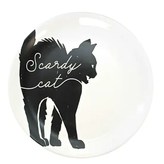 Transpac 8.0 Inch Halloween Line Art Plates Halloween Seasonal Tabletop , Halloween Decor St/4 Black Cat Ghost Crow Skull (4PC) image {3}