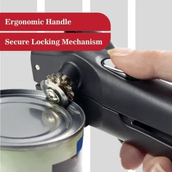 Swing-A-Way Locking Can Opener with Sharp Blade, Manual Hand Held, 2-in-1 Can and Bottle Opener, Made of Steel, Easy Turn Knob - (Black) image {3}