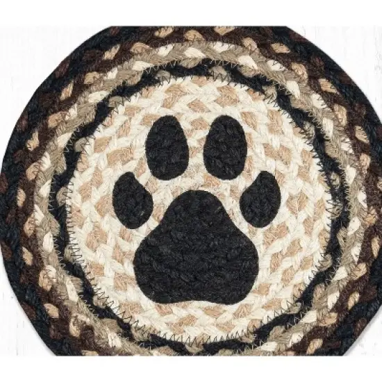 Earth Rugs Round Jute Trivet 10"x10" &ndash; Dog Paw Print with Braided Natural Jute image {2}