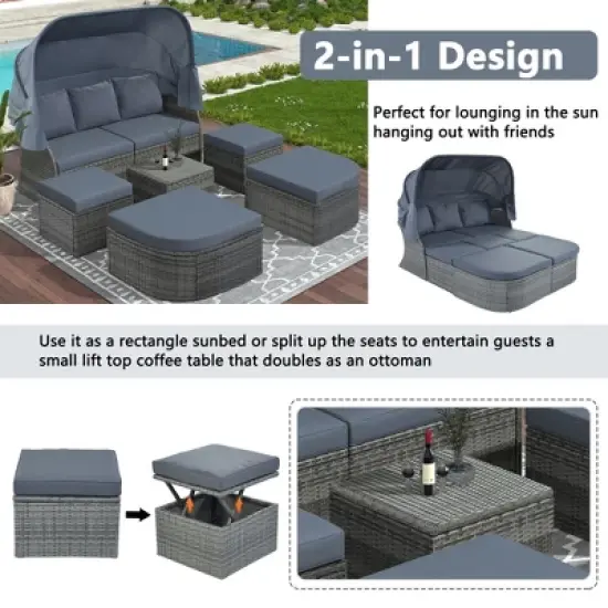 Outdoor Patio Wicker Sunbed Furniture Set with Retractable Canopy - ModernLuxe image {6}