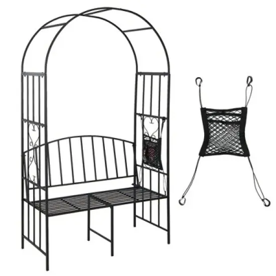 Tangkula Steel Garden Arch w/ 2-Seat Bench 6'7"H x 3'8"W Outdoor Arbor for Climbing Plants image {10}