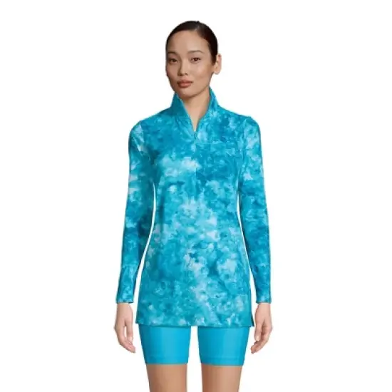 Lands' End Women's Quarter Zip Long Sleeve Tunic Rash Guard Cover-up UPF 50 Sun Protection image {8}