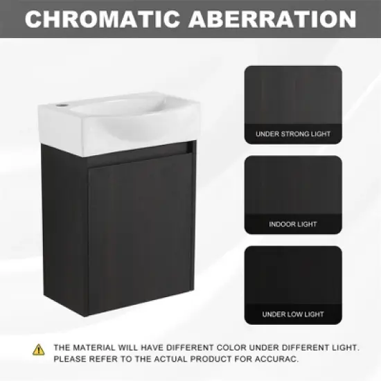 16'' Floating Bathroom Vanity with Sink, Single Sink Bathroom Vanity for Small Space, Wall Mounted Bathroom Vanity Combo Set For Home Bathroom image {3}