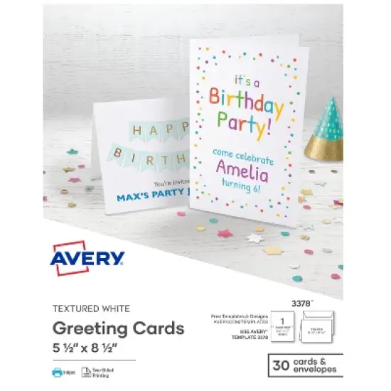 Avery Printable Greeting Cards, Half-Fold, 5.5" x 8.5", Textured White, 30 Blank Cards with Envelopes (3378) image {7}