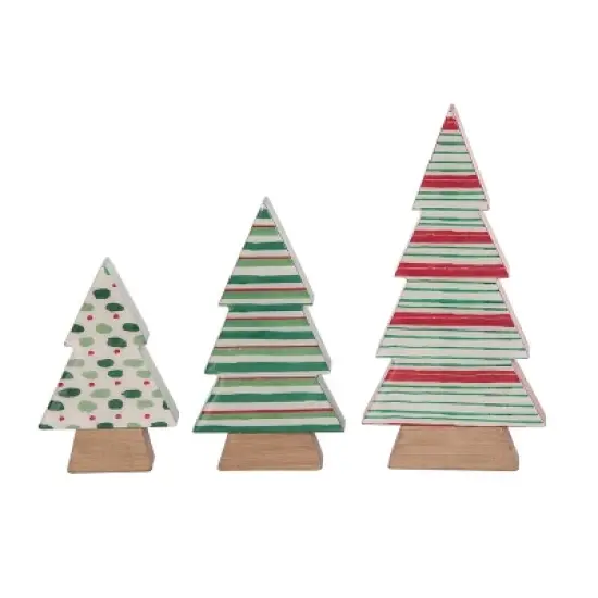 Transpac MDF Epoxy Trees Holiday Prints Set of 3 Decorative Tree Sculptures for Festive Indoor Christmas Decor image {1}
