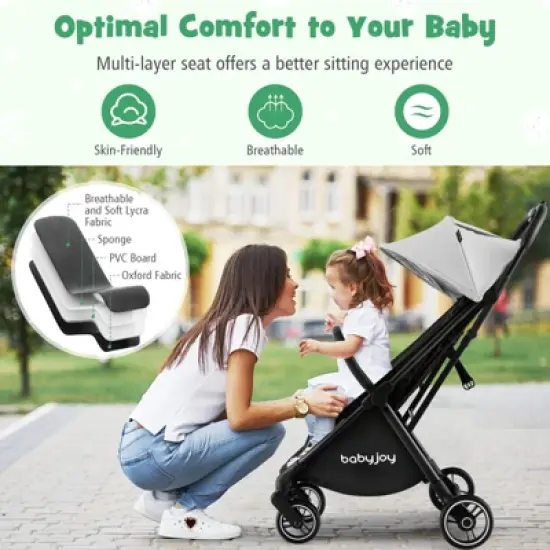 Infans Portable Baby Stroller One-Hand Fold Pushchair W/ Aluminum Frame Grey image {3}
