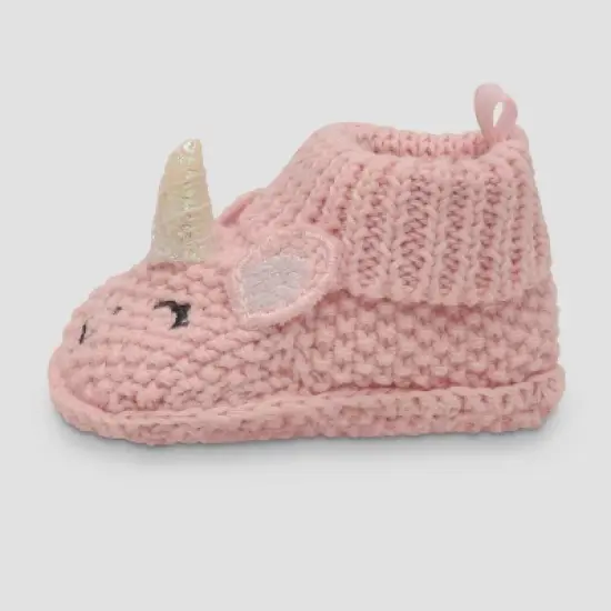 Carter's Just One You&reg; Baby Girls' Knitted Slippers - Pink Newborn: Unicorn Pattern, Pull-On Bootie, Cotton Lining image {3}