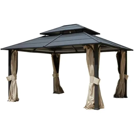 EROMMY 12 x 14 FT Iron Hardtop Gazebo, Double Waterproof Gazebo with Curtains and Netting image {2}