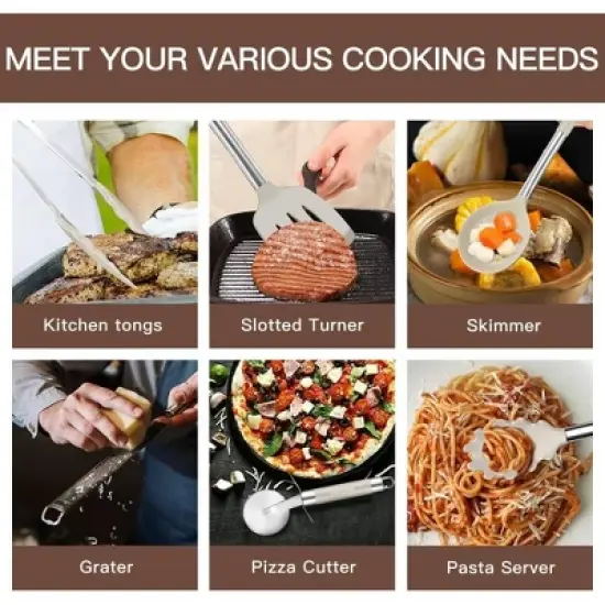 Itopfox 33-Piece Silicone Cooking Utensil Set with Stainless Steel Handles - Non-Stick Kitchen Tools Including Turner Ladle Whisk, Spatula, and More image {7}