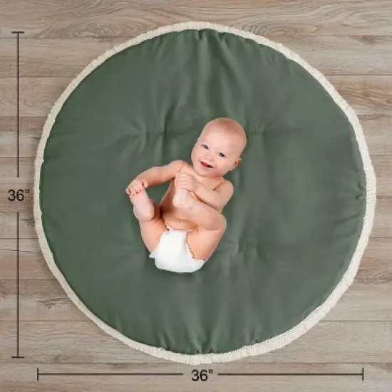 Sweet Jojo Designs Boy or Girl Gender Neutral Unisex Baby Tummy Time Playmat Boho Fringe Green and White image {3}