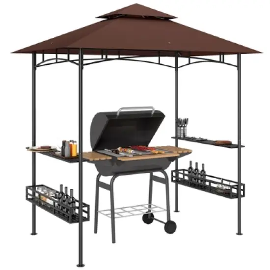 Outsunny 8' x 5' Grill Gazebo, 2-Tier Outdoor BBQ Gazebo with 2 Side Shelves, Storage Baskets and Ceiling Hook image {6}