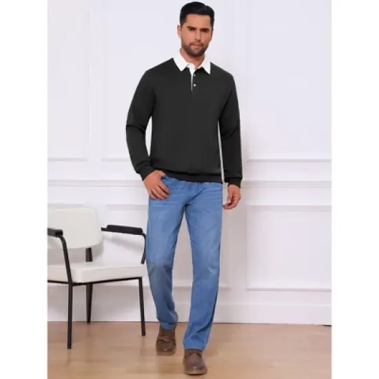 INSPIRE CHIC Men's Contrast Collared Long Sleeves Pullover Polo Sweatshirt image {1}
