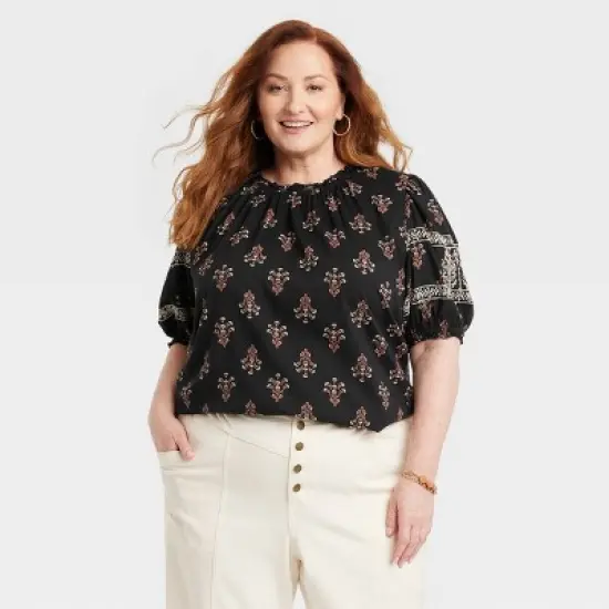 Women's Short Sleeve Embroidered Blouse - Knox Rose&trade; Black image {4}