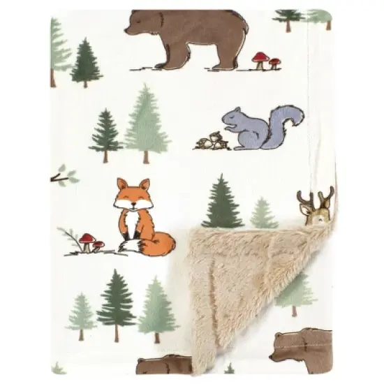 Hudson Baby Infant Boys Plush Blanket with Furry Binding and Back, Forest Animals, One Size image {2}
