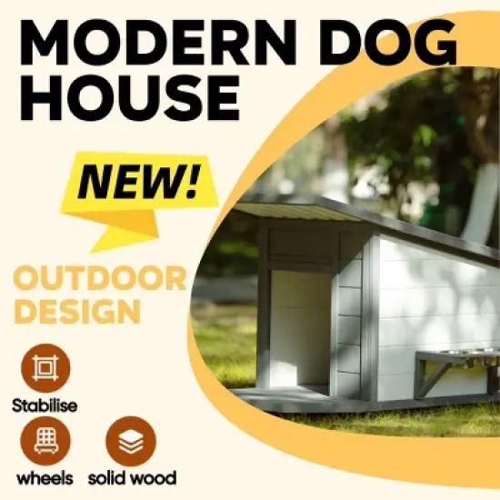 Racxily Outdoor Dog house With Food bowl, 4 swivel wheels image {5}