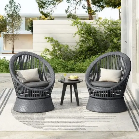 Christopher Knight Home Acheson Modern Outdoor Rattan and Iron Upholstered Accent Chair (Set of 2) image {1}