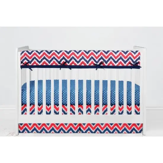 Bacati - Mix n Match Chevron/Dots Long Crib Rail Guard Cover Navy/Red image {3}