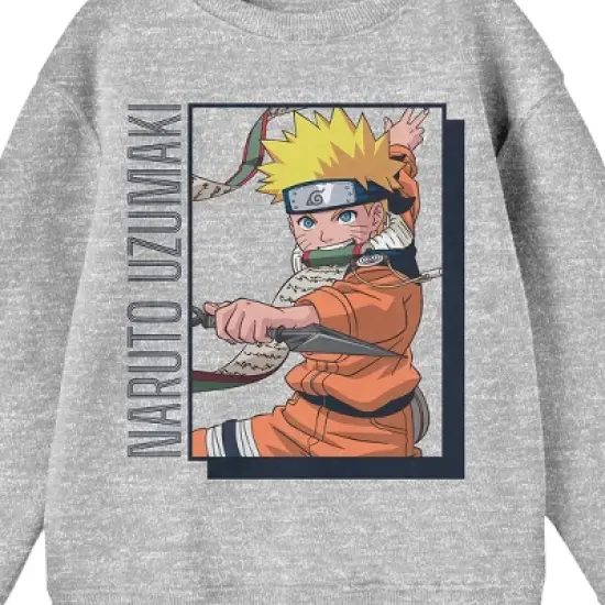 Naruto Classic Naruto Uzumaki Name Text and Character Youth Heather Gray Crew Neck Sweatshirt image {1}