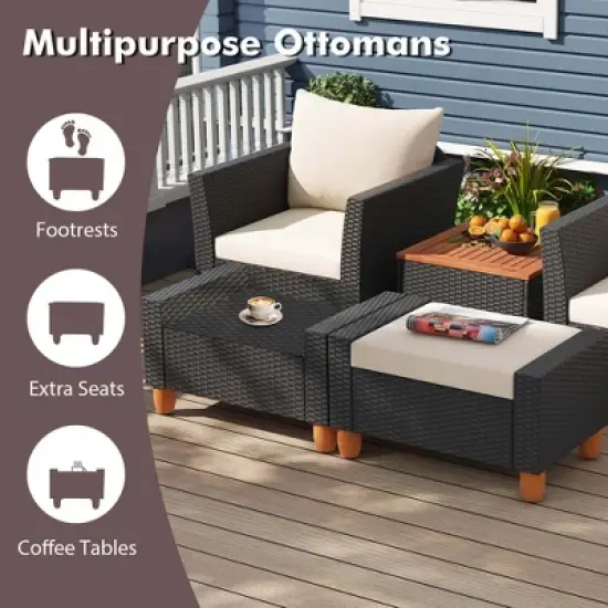 Costway 5 PCS Patio Furniture Set with Storage Table Ottomans Soft Pillows & Cushions image {6}