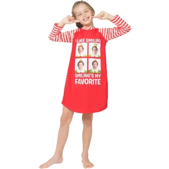 Elf The Movie Will Farrell Santa Holiday Christmas Fleece Raglan Nightgown Sleepshirt Pajama, Red, 7/8 Red image {1}