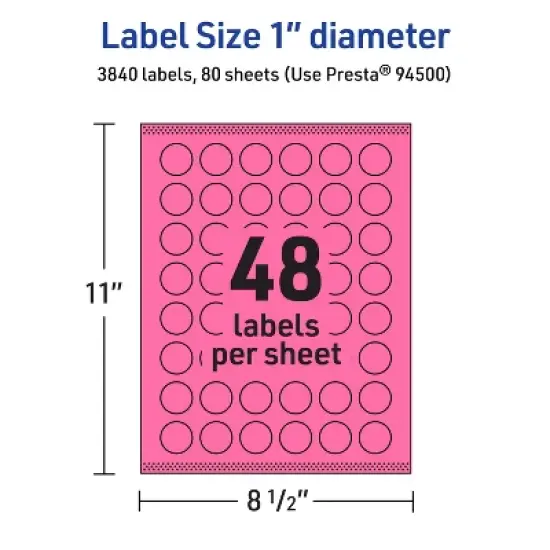 Avery Bright Pink Paper Labels, 1" Diameter Round image {4}