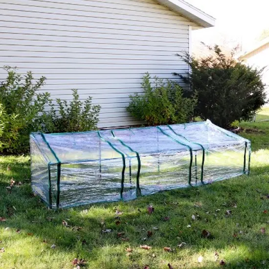 Sunnydaze Outdoor Portable Slanted Top Plant Shelter Mini Cloche Greenhouse with Zipper Doors - Clear image {7}