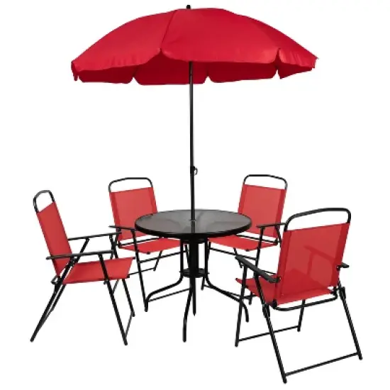 Flash Furniture Nantucket 6 Piece Patio Garden Set with Table, Umbrella and 4 Folding Chairs image {17}