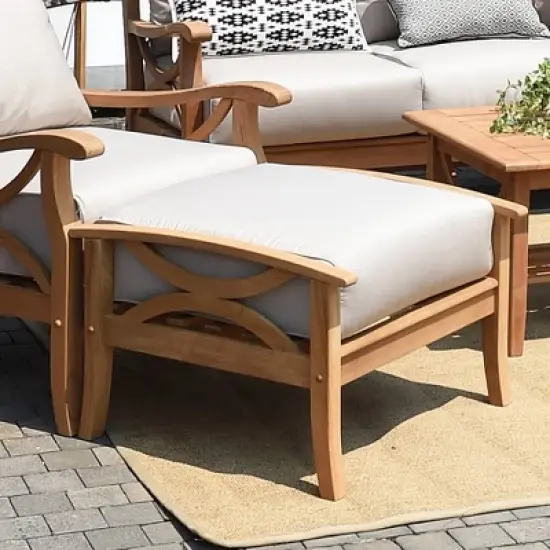 Abbington Teak Patio Ottoman with Cushion - Beige/Natural Teak - Cambridge Casual image {1}