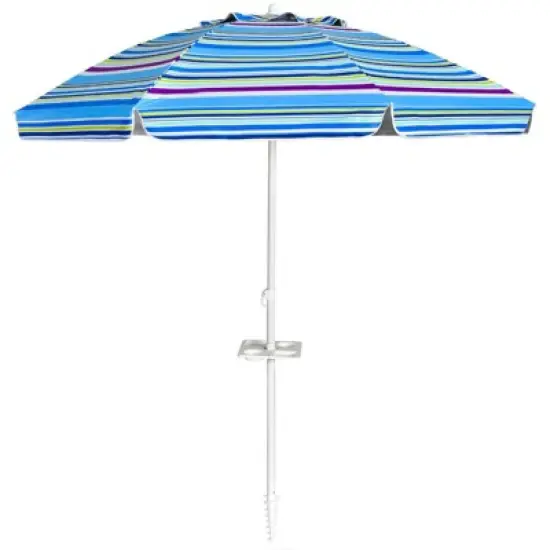 7.2' x 7.2' Portable Sunshade Beach Umbrella with Sand Anchor and Carry Bag - Wellfor image {6}