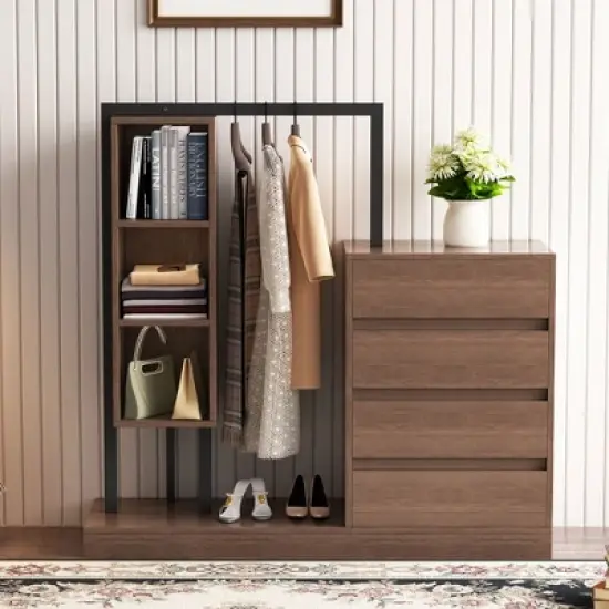 Bella Depot Dressers Wardrobe  with 4 Drawers and 3 Shelves image {1}