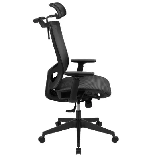 Flash Furniture Ergonomic Black Mesh Office Chair-Synchro-Tilt, Pivot Headrest, Adjustable Arms image {11}