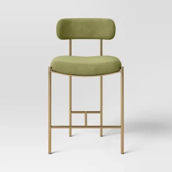 Orion Luxe Backed Counter Height Barstool with Brass Legs Olive Green Velvet - Threshold&trade; image {2}